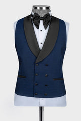 Dark Blue Shawl Lapel Three Pieces Wedding Men Suits