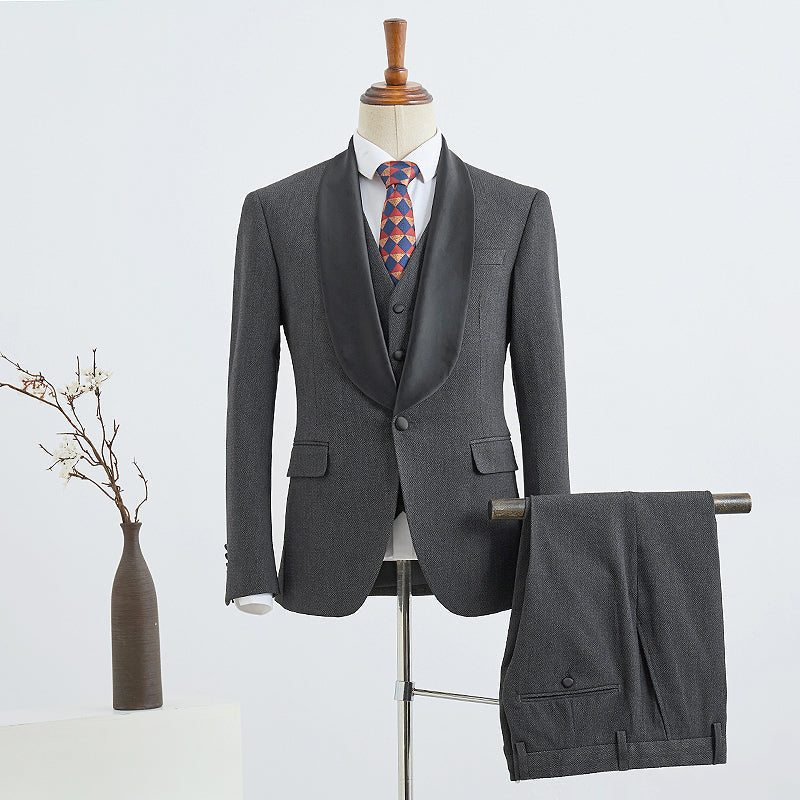 Dark Gray 3 Pieces Slim Fit Wedding Suit For Grooms