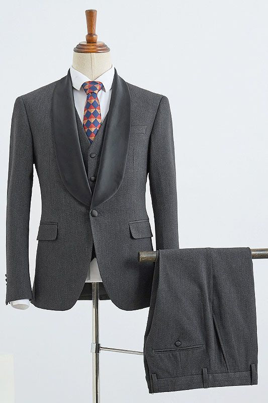 Dark Gray 3 Pieces Slim Fit Wedding Suit For Grooms
