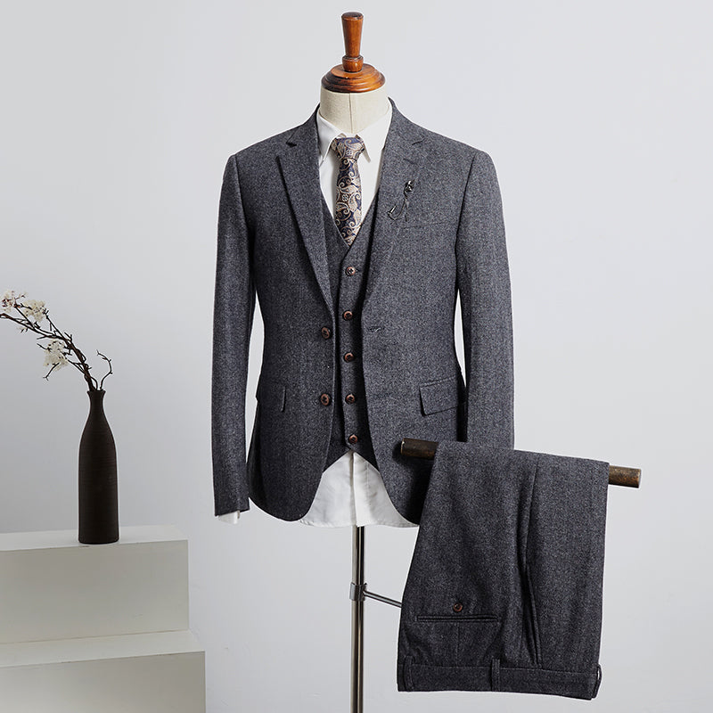Dark Gray Notched Lapel 2 Button Slim Fit Business Suit
