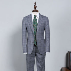 Dark Gray Plaid Notched Lapel Slim Fit Formal Menswear