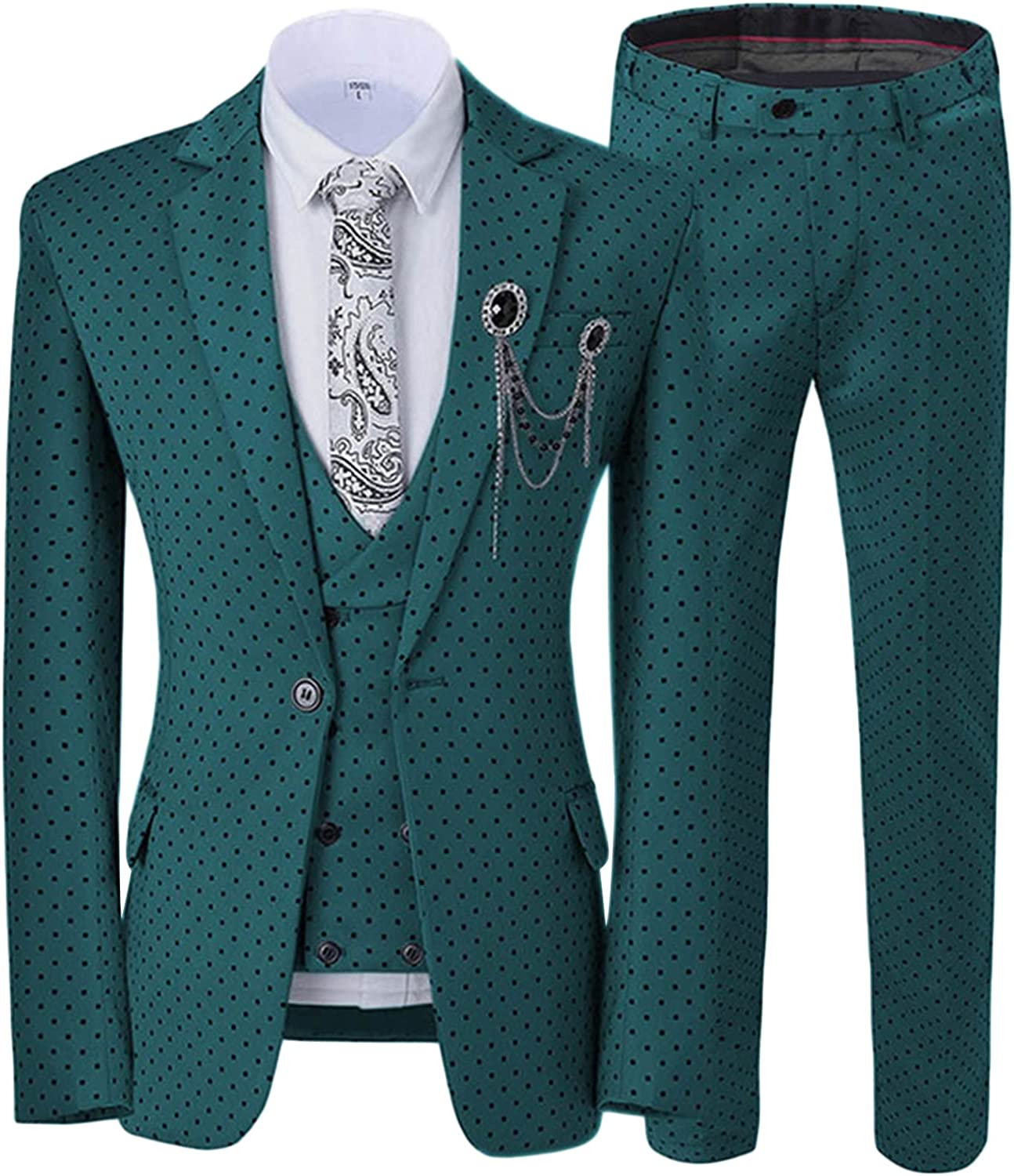 Dark Notched Lapel Three Pieces Bespoke Green Prom Suits
