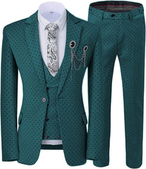 Dark Notched Lapel Three Pieces Bespoke Green Prom Suits
