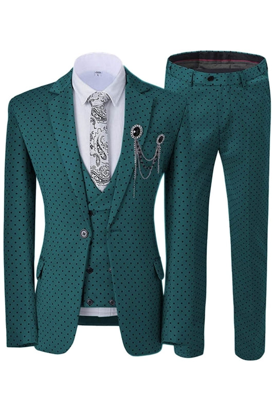 Dark Notched Lapel Three Pieces Bespoke Green Prom Suits