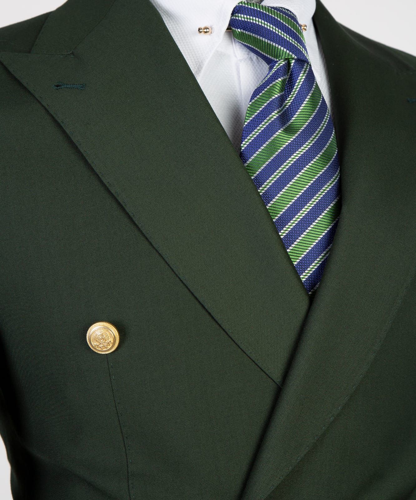Dark Peaked Lapel Double Breasted Men Green Business Suits