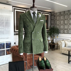 Dark Peaked Lapel Double Breasted Green Prom Suits
