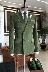 Dark Peaked Lapel Double Breasted Green Prom Suits