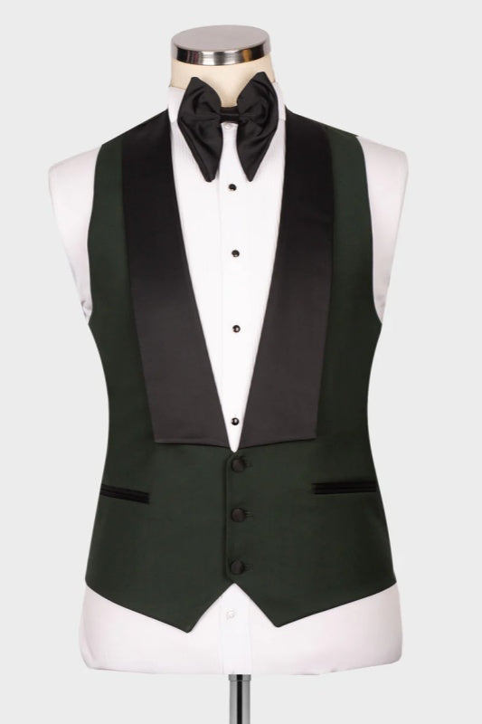 Dark Peaked Lapel Three Pieces Men Green Prom Suits