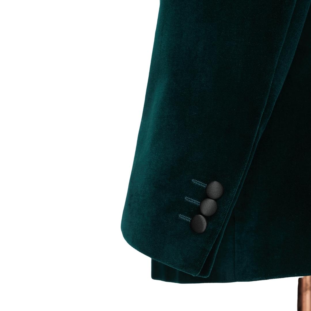 Dark Shawl Lapel Double Breasted Velvet Green Wedding Suits