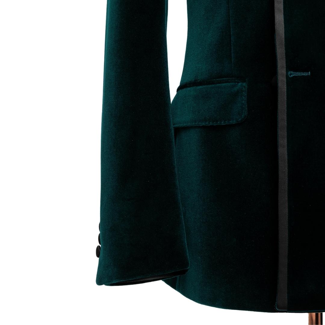 Dark Shawl Lapel Double Breasted Velvet Green Wedding Suits