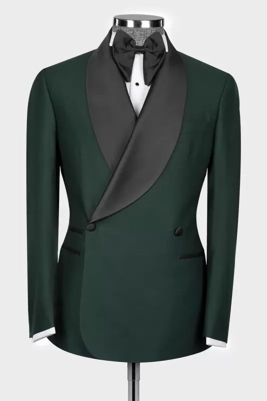 Dark Shawl Lapel Double Breasted Green Wedding Suits