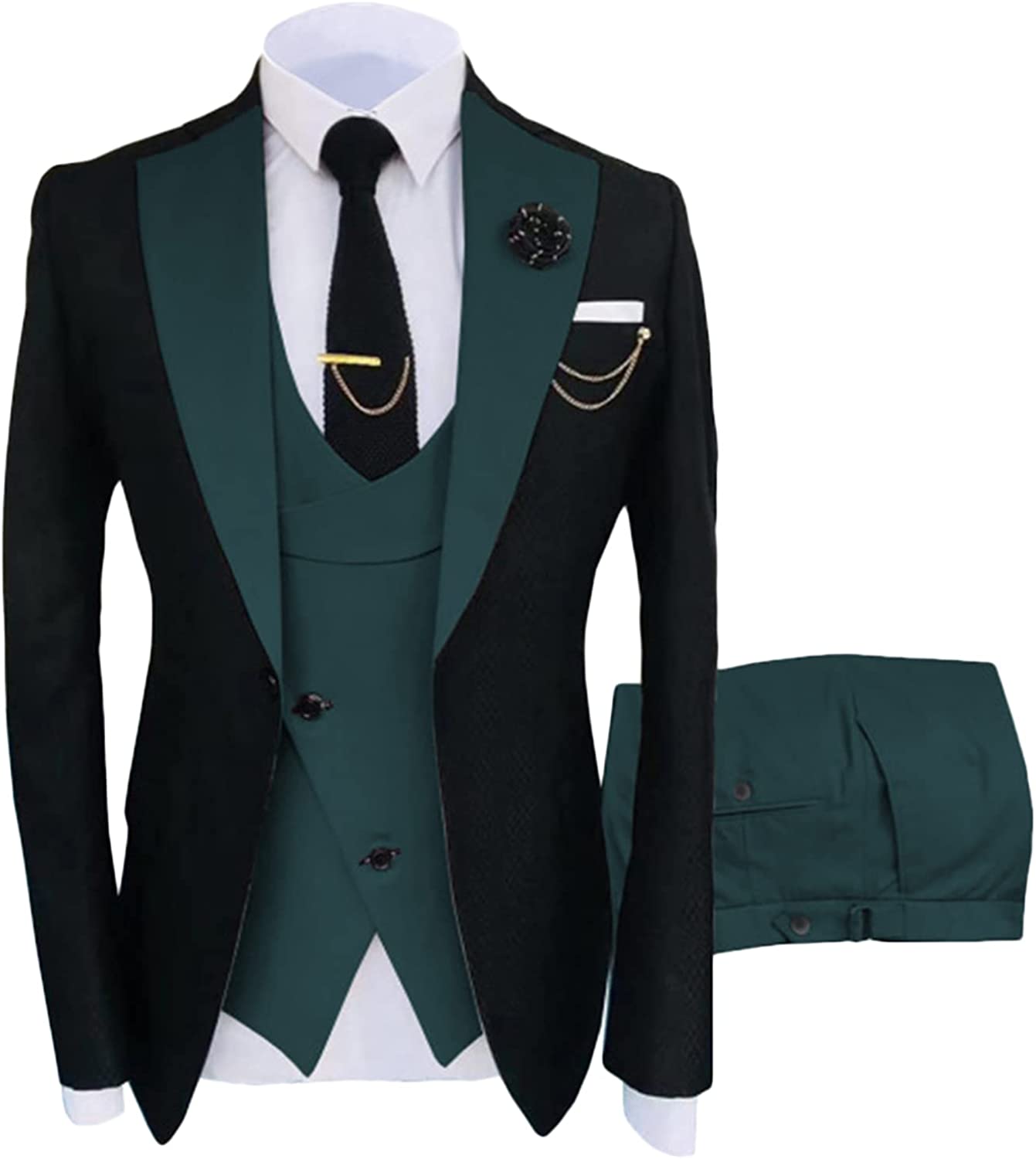Dark Shawl Lapel Three Pieces Green Prom Suits