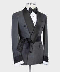 Dark Grey Double Breasted Shawl Lapel Best Fitted Men Business Suits
