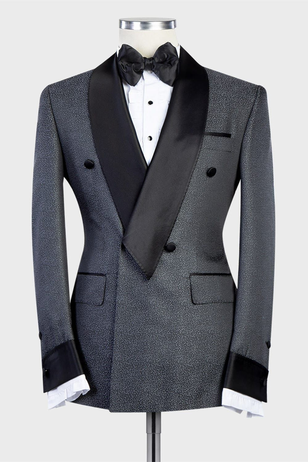 Dark Grey Double Breasted Shawl Lapel Best Fitted Men Business Suits