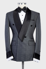 Dark Grey Double Breasted Shawl Lapel Best Fitted Men Business Suits