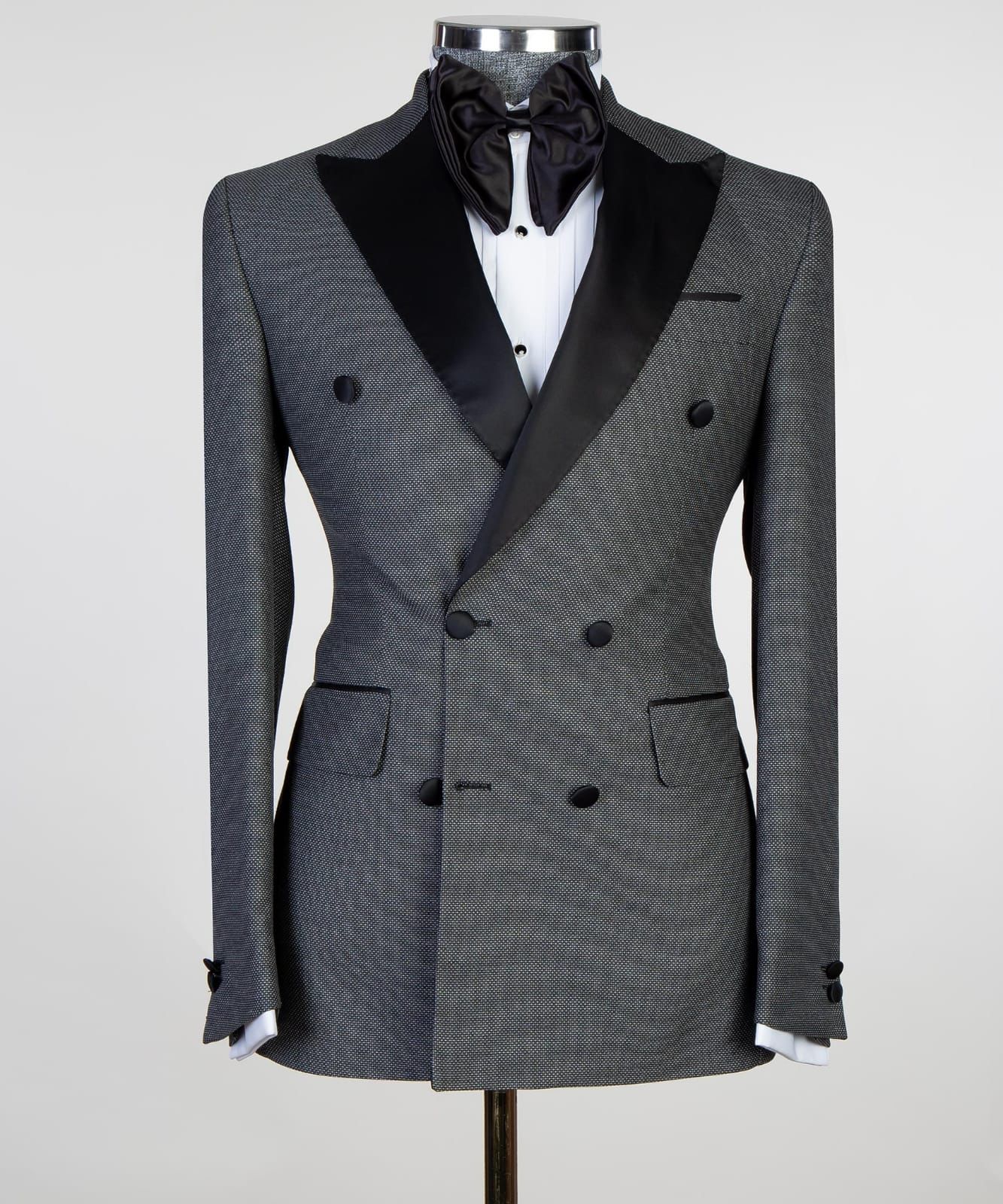 Dark Grey Fashion Double Breasted Peaked Lapel Men Suits