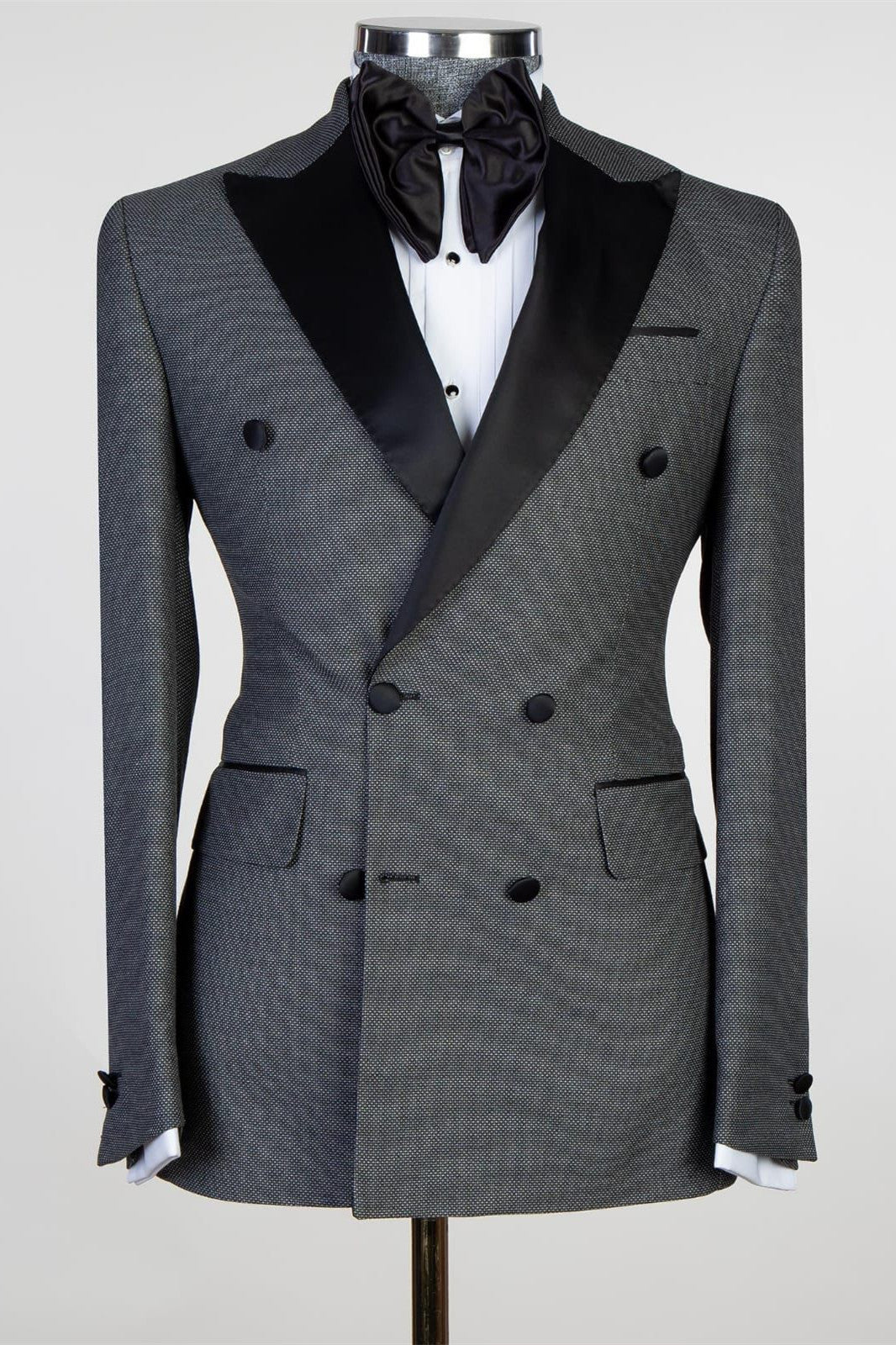 Dark Grey Fashion Double Breasted Peaked Lapel Men Suits