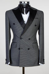 Dark Grey Fashion Double Breasted Peaked Lapel Men Suits