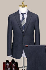 Dark Navy Fashion Peaked Lapel Slim Fit Formal Business Suit