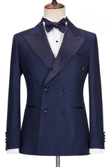 Peaked Lapel Double Breasted Dark Navy Prom Suits