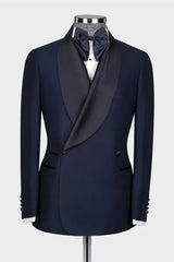 Shawl Lapel Double Breasted Dark Navy Wedding Suits