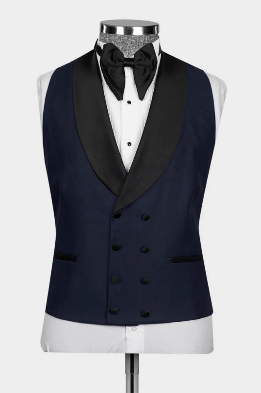 Dark Navy Shawl Lapel Three Pieces Wedding Men Suits
