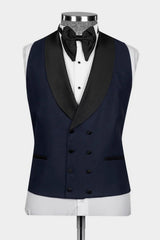 Dark Navy Shawl Lapel Three Pieces Wedding Men Suits