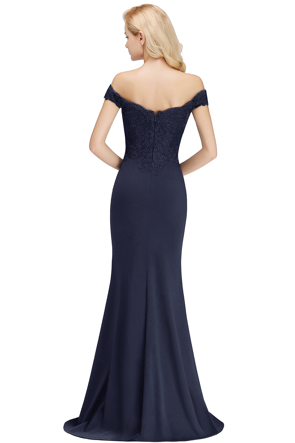 Long Off-the-shoulder Appliques Lace Mermaid Bridesmaid Dress