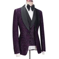 Dark Purple Sparkle Shawl Lapel Three Pieces Men Suits