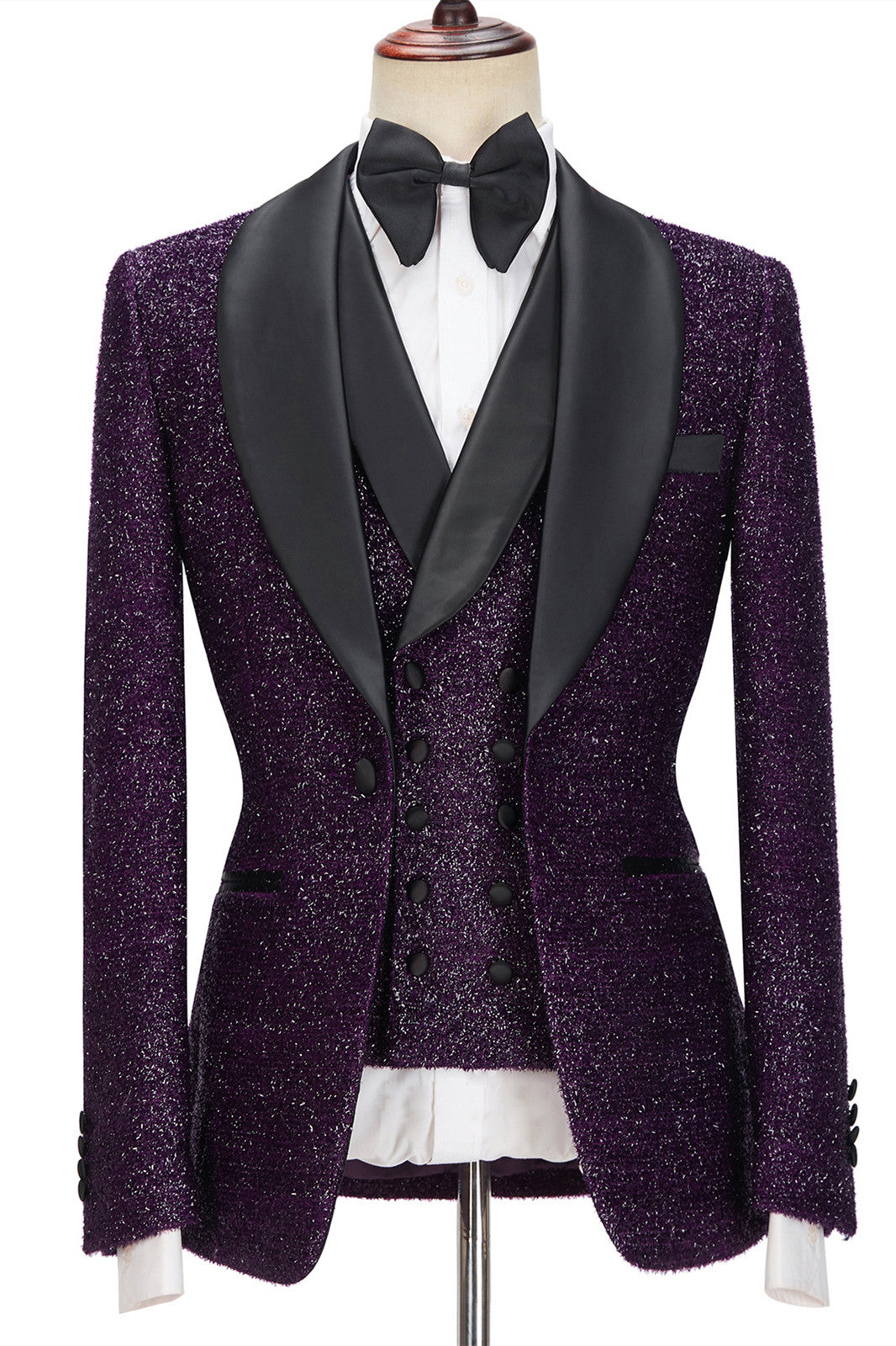 Dark Purple Sparkle Shawl Lapel Three Pieces Men Suits