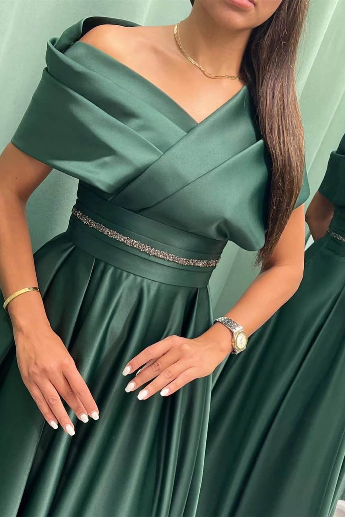 Elegant Off-the-Shoulder Long Pleated Evening Dress On Sale
