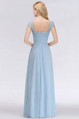 Sky Blue V-Neck Chiffon A-Line Bridesmaid Dress
