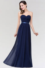 Navy Blue Sweetheart Chiffon A-Line Bridesmaid Dress
