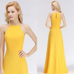 Yellow Halter Chiffon A-Line Bridesmaid Dress