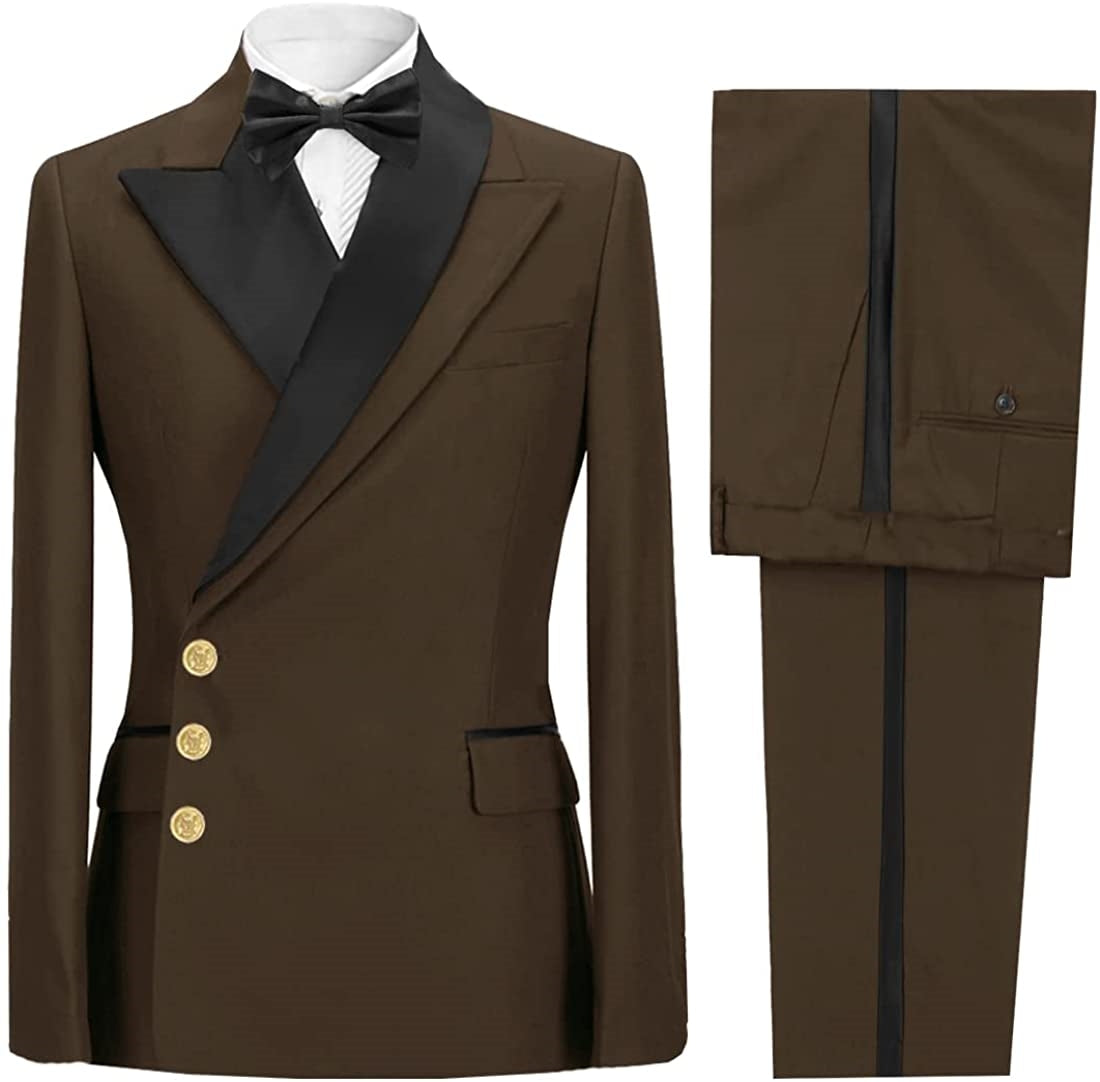 Deep Brown Peaked Lapel Close Fitting Men Suits For Prom
