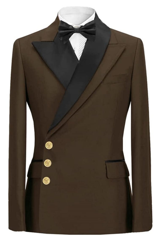Deep Brown Peaked Lapel Close Fitting Men Suits For Prom