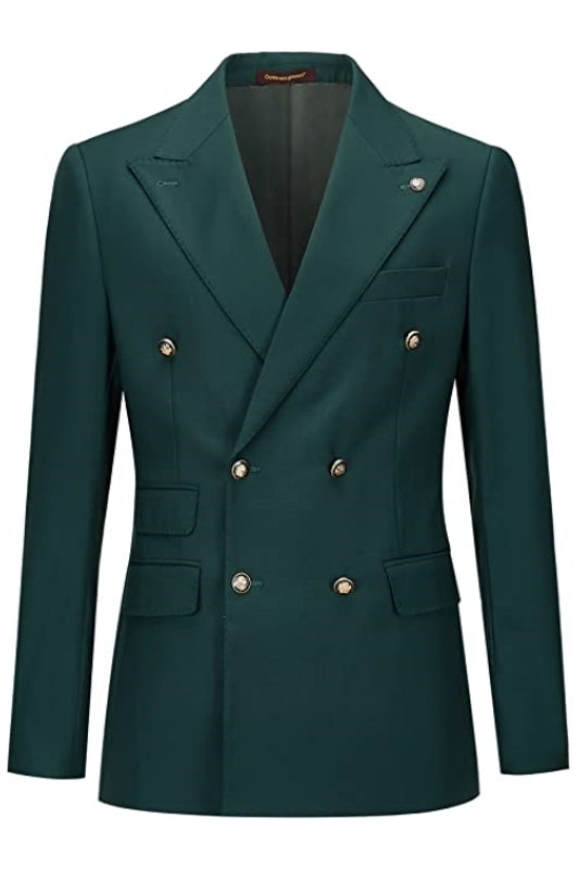 Deep Green Double Breasted Slim Fit Men Suits For Prom