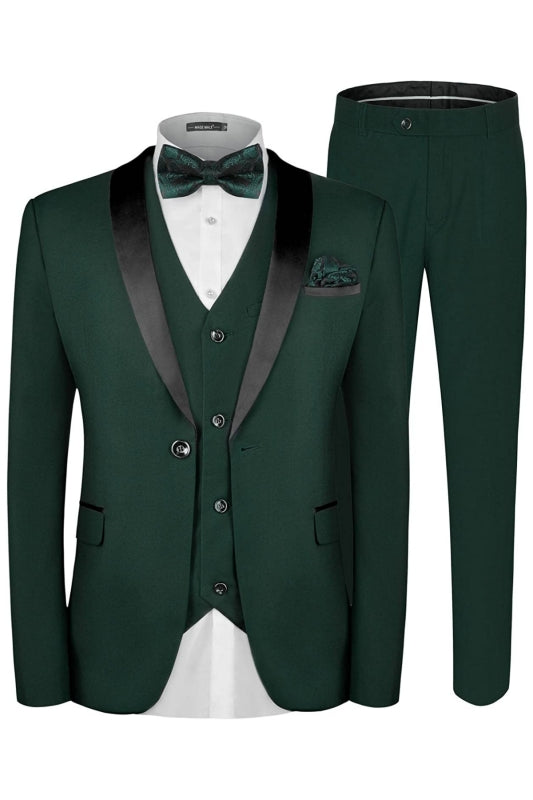 Deep Green Shawl Lapel Three Pieces Men Suits For Wedding