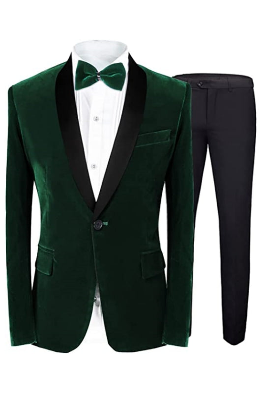 Deep Green Shawl Lapel Two Pieces Men Suits For Wedding