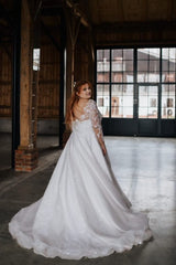 27DRESS Deep V-neck Long Sleeves Plus Size Ball Gown Wedding Dresses