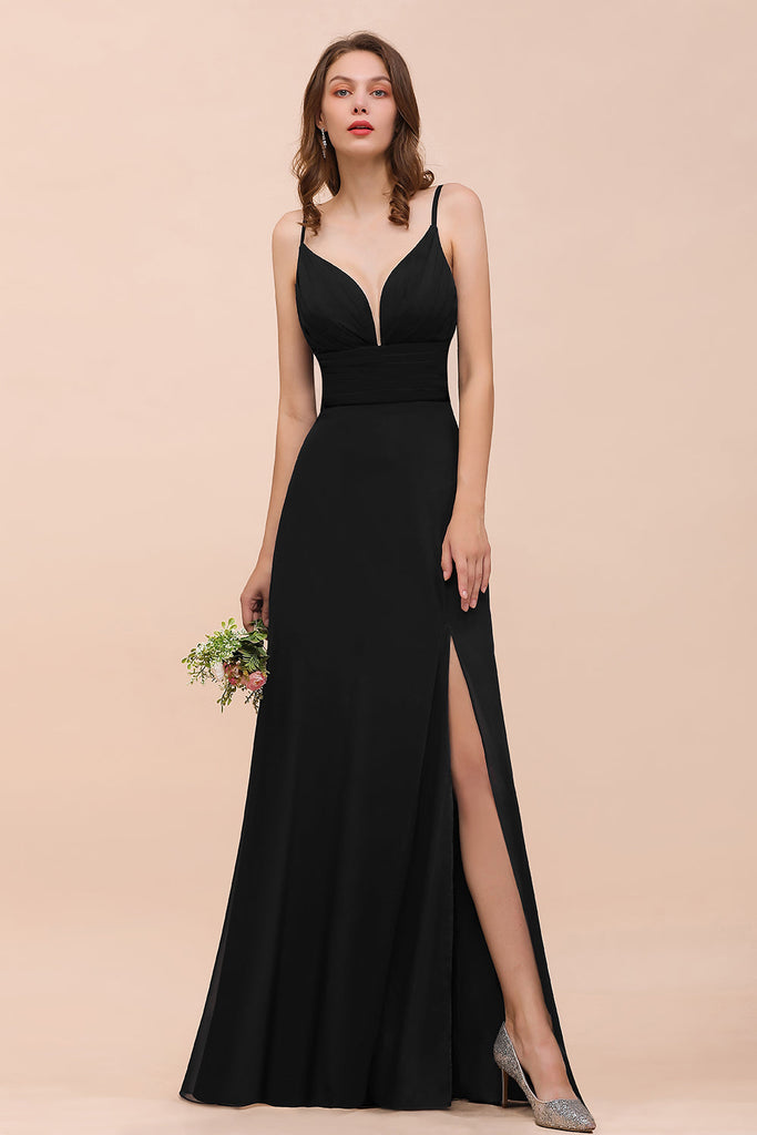 black v neck high side slit dress Black V-Neck Maxi Dress With Long Sleeve And Slit