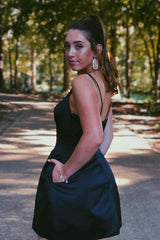 Double Spaghetti Straps Black Short Party Homecoming Dress