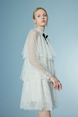 Elegant Long Illusion Sleeves Short Ruffles Dresses with Bow