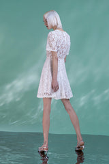 White Short Sleeves A-line Short Lace Dresses