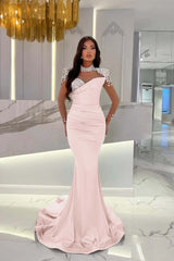 Dusty Blue Prom Dress Long Mermaid Tulle With Beading Ruffles