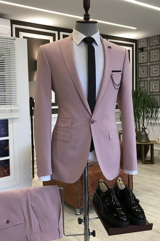 Dusty Peaked Lapel Two Pieces Bespoke Pink Prom Suits