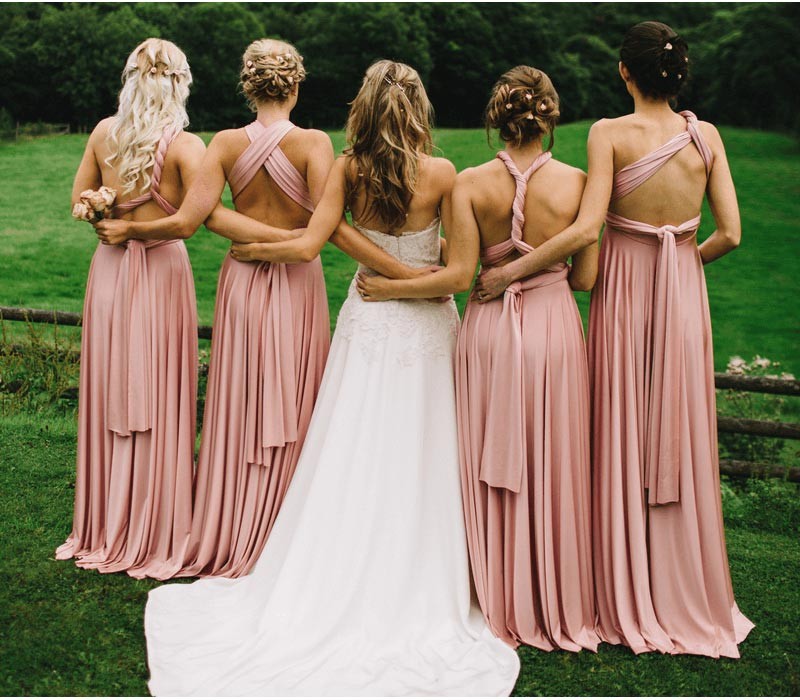Dusty Pink Ruffles Multiway Infinity A-Line Bridesmaid Dress
