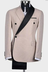 Dusty Shawl Lapel Two Pieces Close Fitting Pink Prom Suits