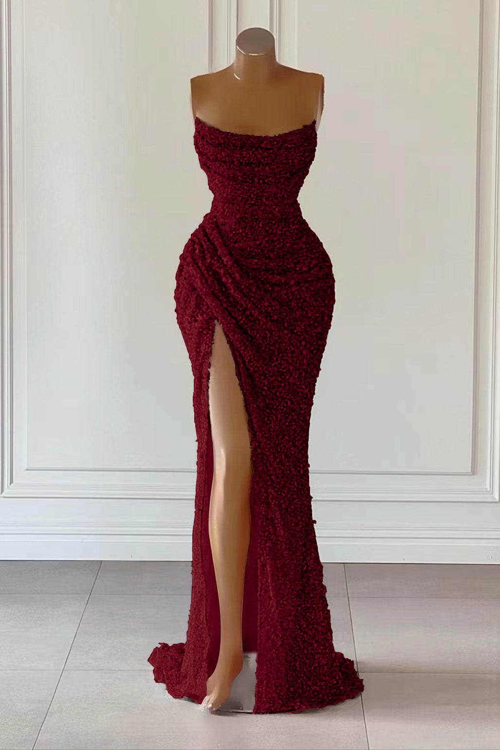 Dusty Pink Sleeveless Mermaid Prom Dress Long Split With Sequins