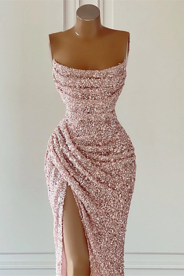 Dusty Pink Sleeveless Mermaid Prom Dress Long Split With Sequins